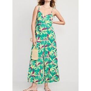 2 for $30 Old Navy Tropical Floral Jumpsuit Women's Medium Green‎ Cami Wide Leg